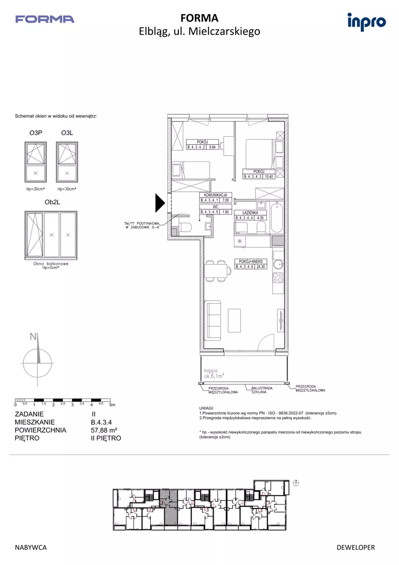 3 pokoje, mieszkanie 57,88 m², piętro 2, oferta nr B.4.3.4, FORMA - II etap, Elbląg, Zatorze, ul. Malborska