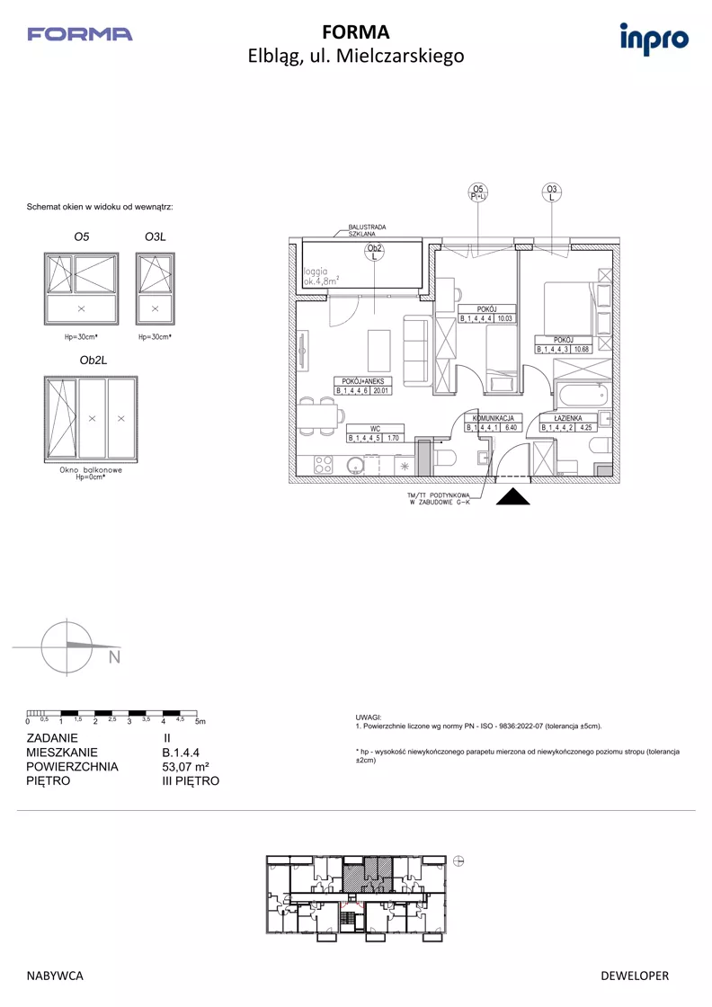 3 pokoje, mieszkanie 53,07 m², piętro 3, oferta nr B.1.4.4, FORMA - II etap, Elbląg, Zatorze, ul. Malborska