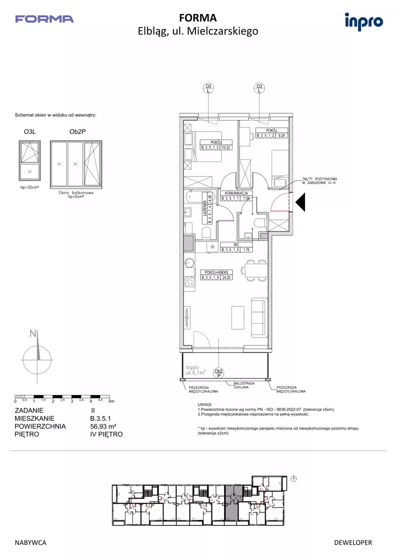 3 pokoje, mieszkanie 56,93 m², piętro 4, oferta nr B.3.5.1, FORMA - II etap, Elbląg, Zatorze, ul. Malborska