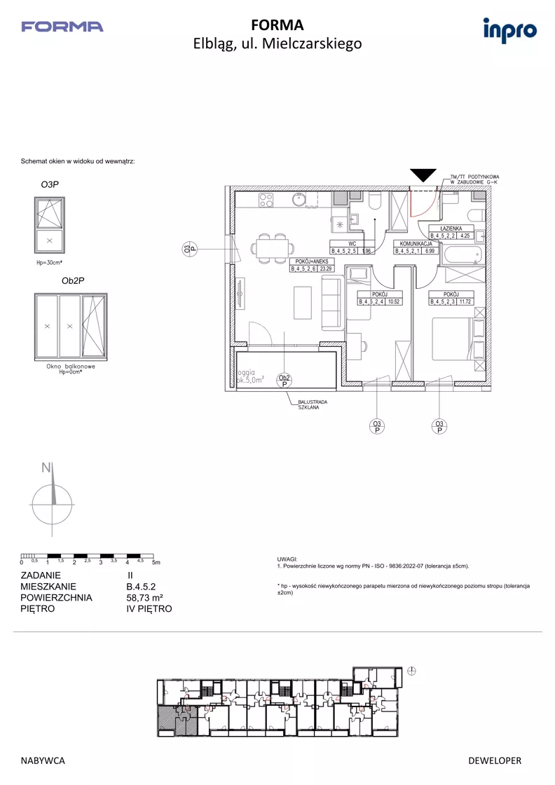 3 pokoje, mieszkanie 58,73 m², piętro 4, oferta nr B.4.5.2, FORMA - II etap, Elbląg, Zatorze, ul. Malborska
