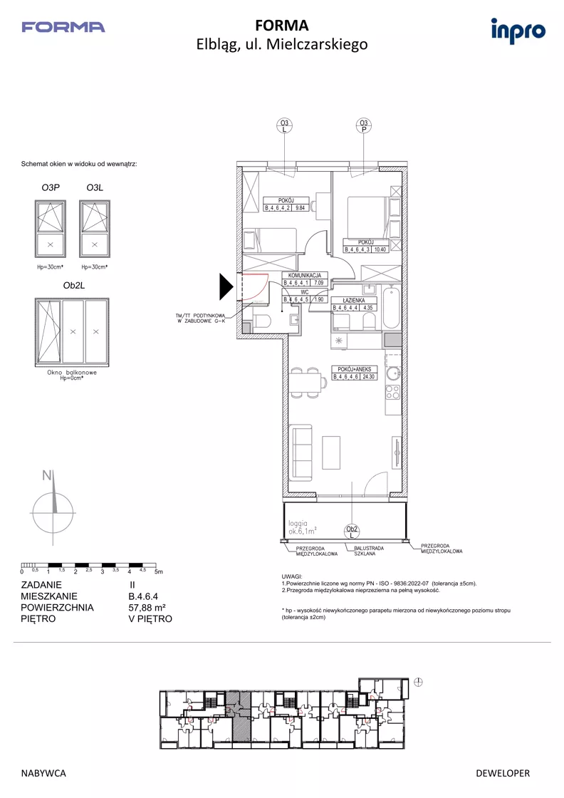 3 pokoje, mieszkanie 57,88 m², piętro 5, oferta nr B.4.6.4, FORMA - II etap, Elbląg, Zatorze, ul. Malborska