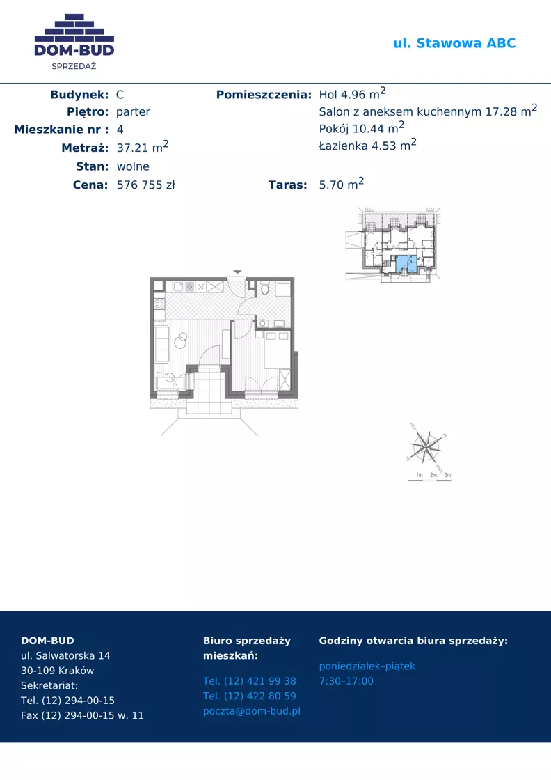 2 pokoje, mieszkanie 37,21 m², parter, oferta nr C4, ul. Stawowa ABC, Kraków, Prądnik Biały, Bronowice Wielkie, ul. Stawowa 246/246A/246B