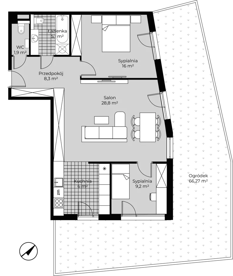 3 pokoje, mieszkanie 78,33 m², parter, oferta nr mieszkanie C08-Wykończone pod klucz, Na Koszutce, Katowice, Śródmieście, Koszutka, ul. Słoneczna 1