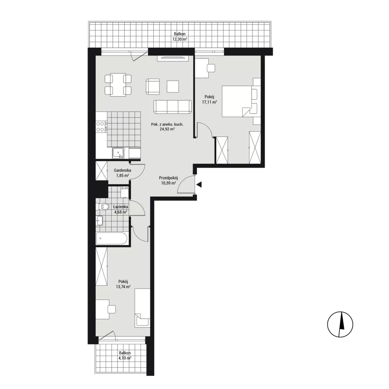 3 pokoje, mieszkanie 72,94 m², piętro 2, oferta nr mieszkanie A24, Na Koszutce, Katowice, Śródmieście, Koszutka, ul. Słoneczna 1