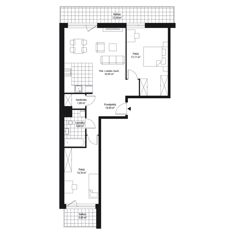3 pokoje, mieszkanie 73,82 m², piętro 1, oferta nr mieszkanie A14, Na Koszutce, Katowice, Śródmieście, Koszutka, ul. Słoneczna 1