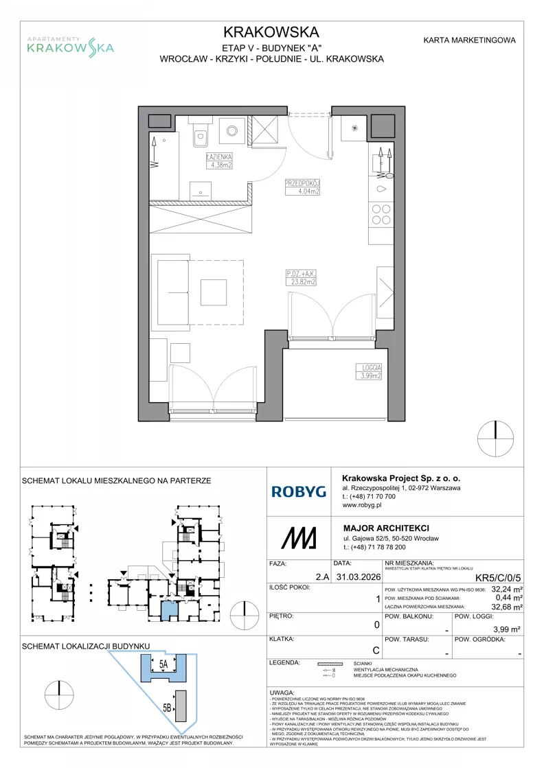 1 pokój, mieszkanie 32,24 m², parter, oferta nr KR5/C/0/5, Apartamenty Krakowska 5, Wrocław, Przedmieście Oławskie, Krzyki, ul. Krakowska