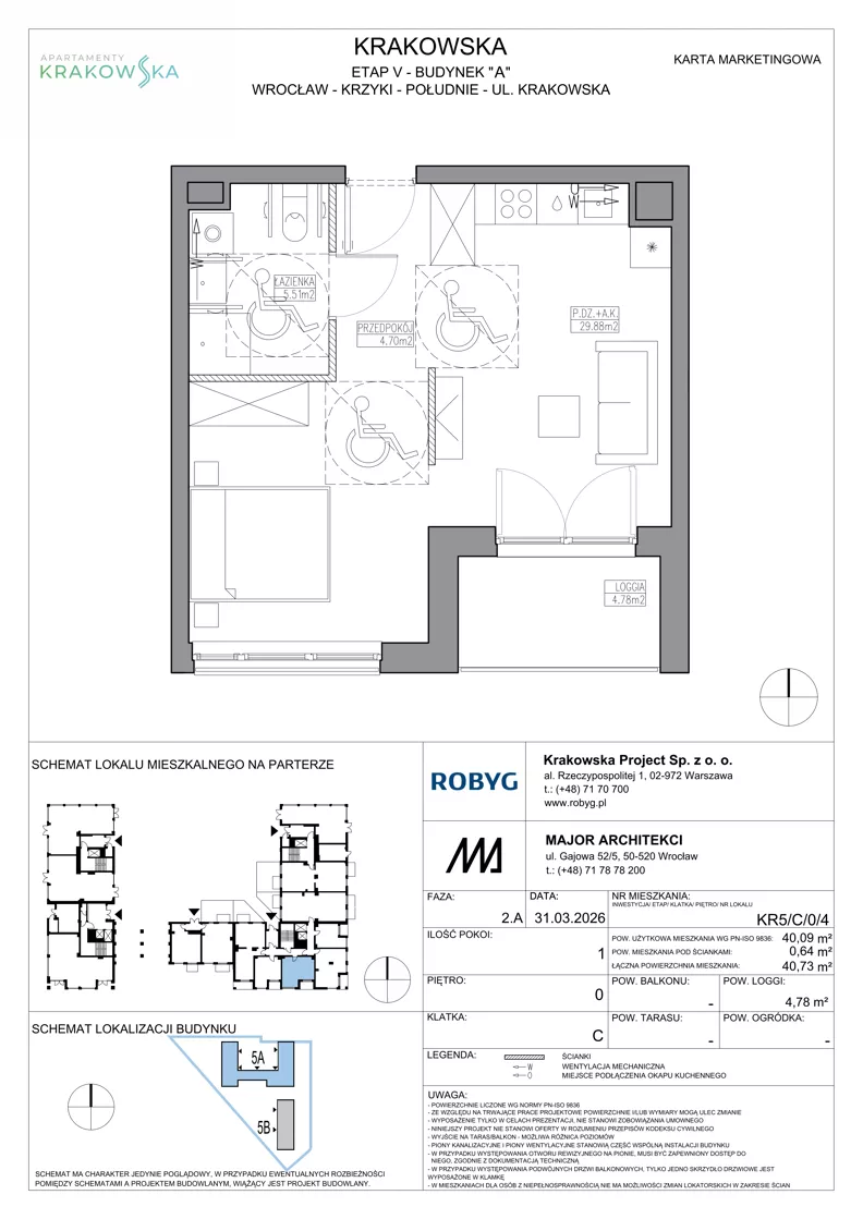 1 pokój, mieszkanie 40,09 m², parter, oferta nr KR5/C/0/4, Apartamenty Krakowska 5, Wrocław, Przedmieście Oławskie, Krzyki, ul. Krakowska