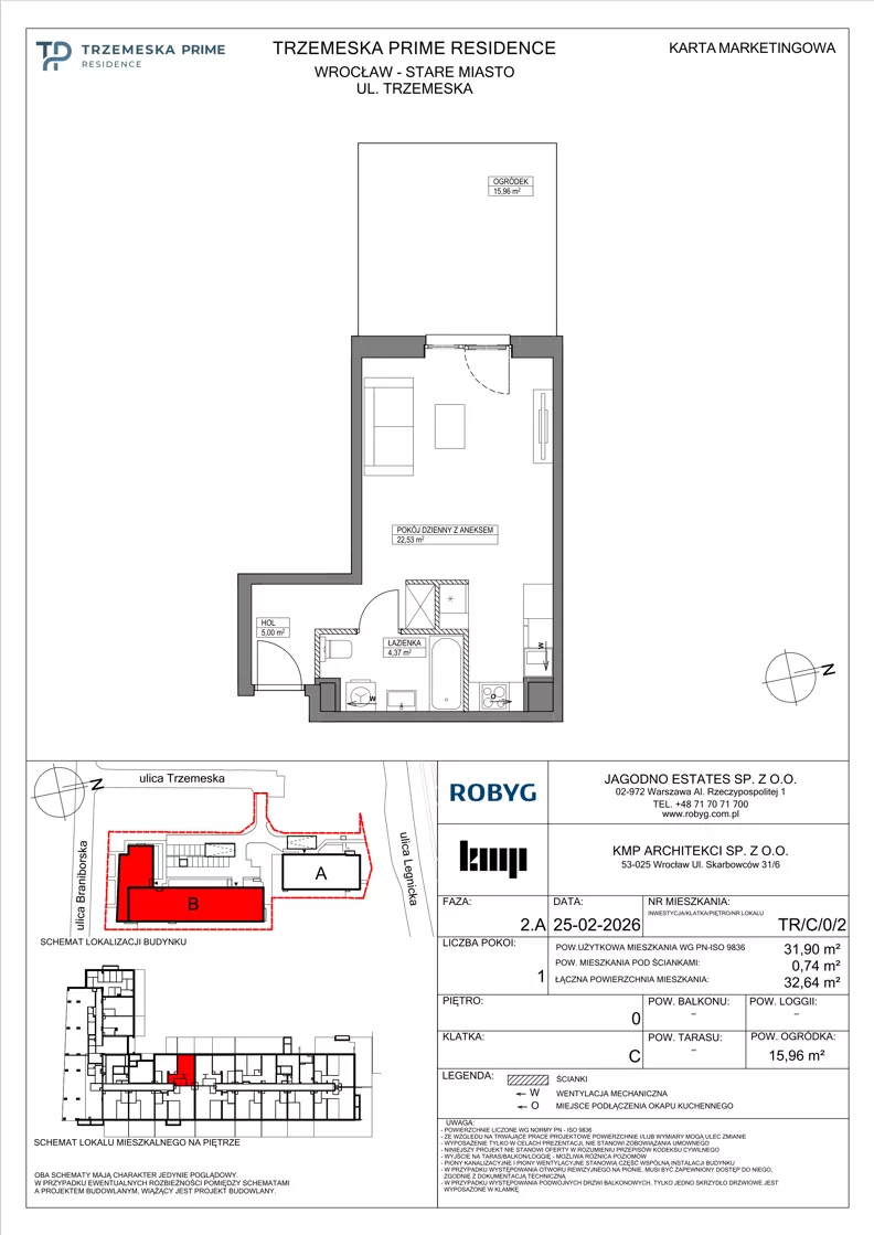 1 pokój, mieszkanie 31,90 m², parter, oferta nr TR/C/0/2, Trzemeska Prime Residence, Wrocław, Stare Miasto, ul. Trzemeska