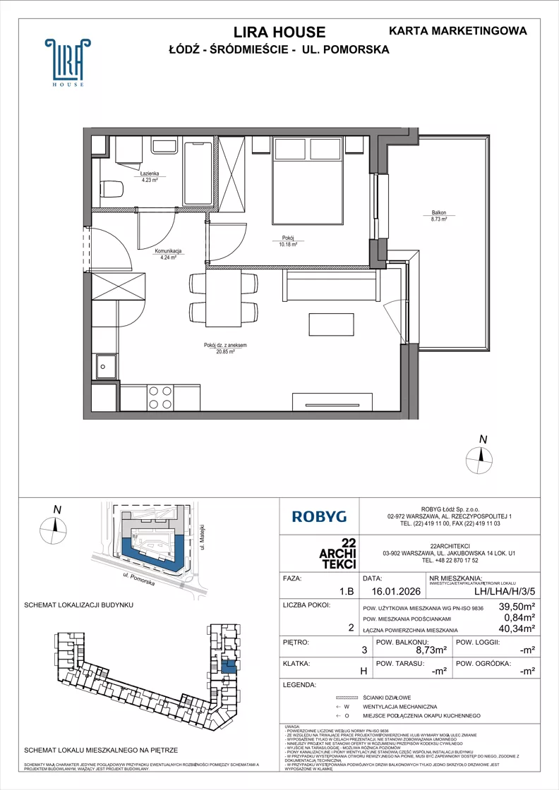2 pokoje, mieszkanie 39,50 m², piętro 3, oferta nr LH/LHA/H/3/5, Lira House, Łódź, Śródmieście, ul. Pomorska
