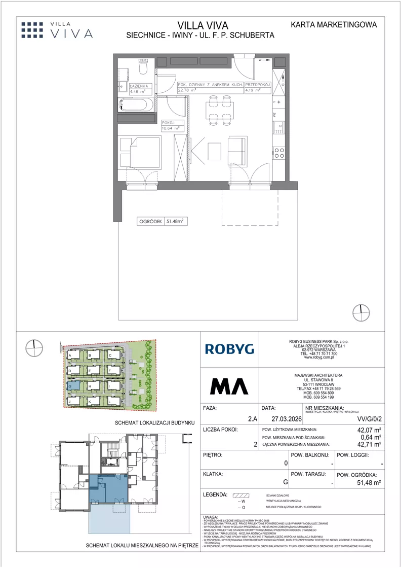 2 pokoje, mieszkanie 42,07 m², parter, oferta nr VV/G/0/2, Villa Viva, Wrocław, Jagodno, Fabryczna, ul. Schuberta