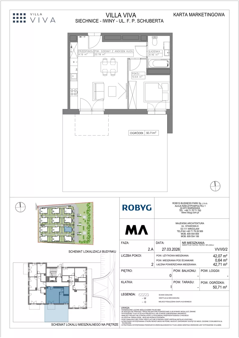 2 pokoje, mieszkanie 42,07 m², parter, oferta nr VV/I/0/2, Villa Viva, Wrocław, Jagodno, Fabryczna, ul. Schuberta