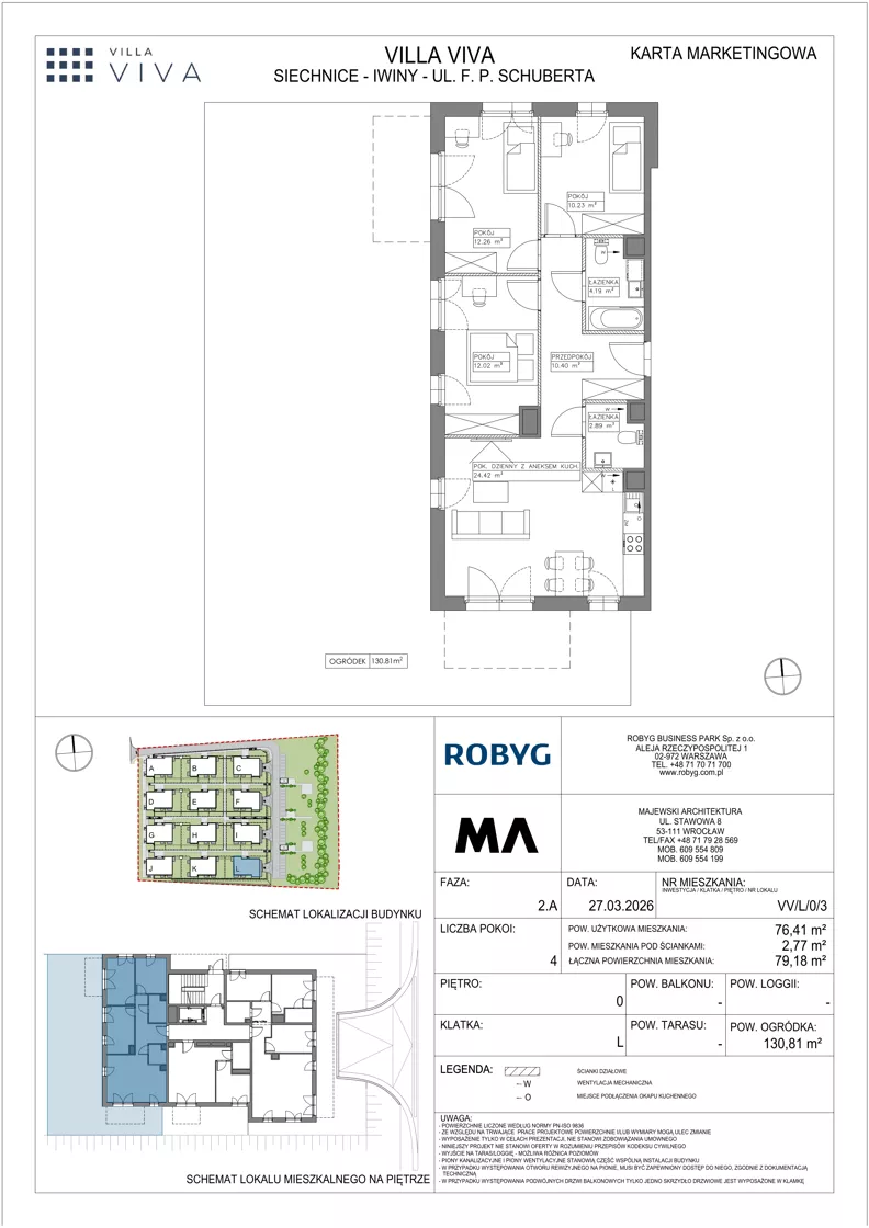 4 pokoje, mieszkanie 76,41 m², parter, oferta nr VV/L/0/3, Villa Viva, Wrocław, Jagodno, Fabryczna, ul. Schuberta