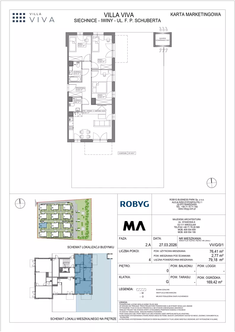 4 pokoje, mieszkanie 76,41 m², parter, oferta nr VV/G/0/1, Villa Viva, Wrocław, Jagodno, Fabryczna, ul. Schuberta