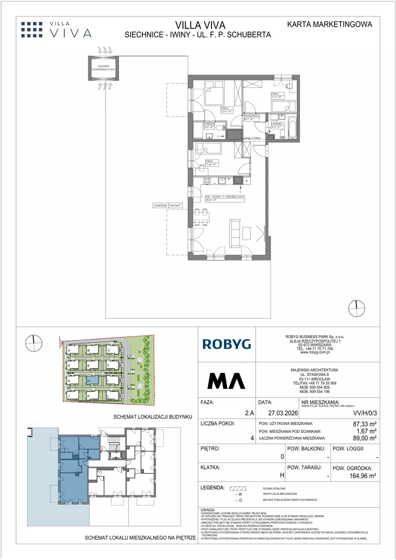 4 pokoje, mieszkanie 87,33 m², parter, oferta nr VV/H/0/3, Villa Viva, Wrocław, Jagodno, Fabryczna, ul. Schuberta