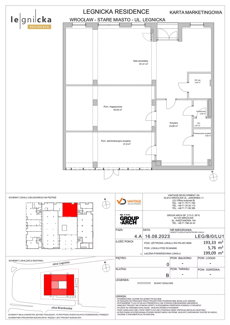 Lokal użytkowy 193,33 m², oferta nr LEG/B/0/LU1, Legnicka Residence - lokale usługowe, Wrocław, Szczepin, ul. Legnicka 36