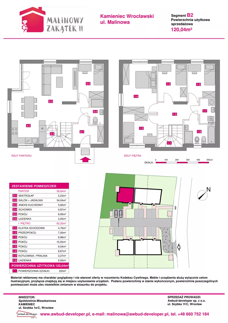 6 pokoi, mieszkanie 120,04 m², parter, oferta nr B2, Malinowy Zakątek II, Kamieniec Wrocławski, ul. Malinowa 10,12