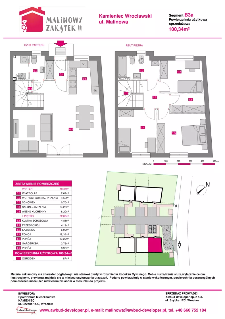 4 pokoje, mieszkanie 100,34 m², parter, oferta nr B3a, Malinowy Zakątek II, Kamieniec Wrocławski, ul. Malinowa 10,12