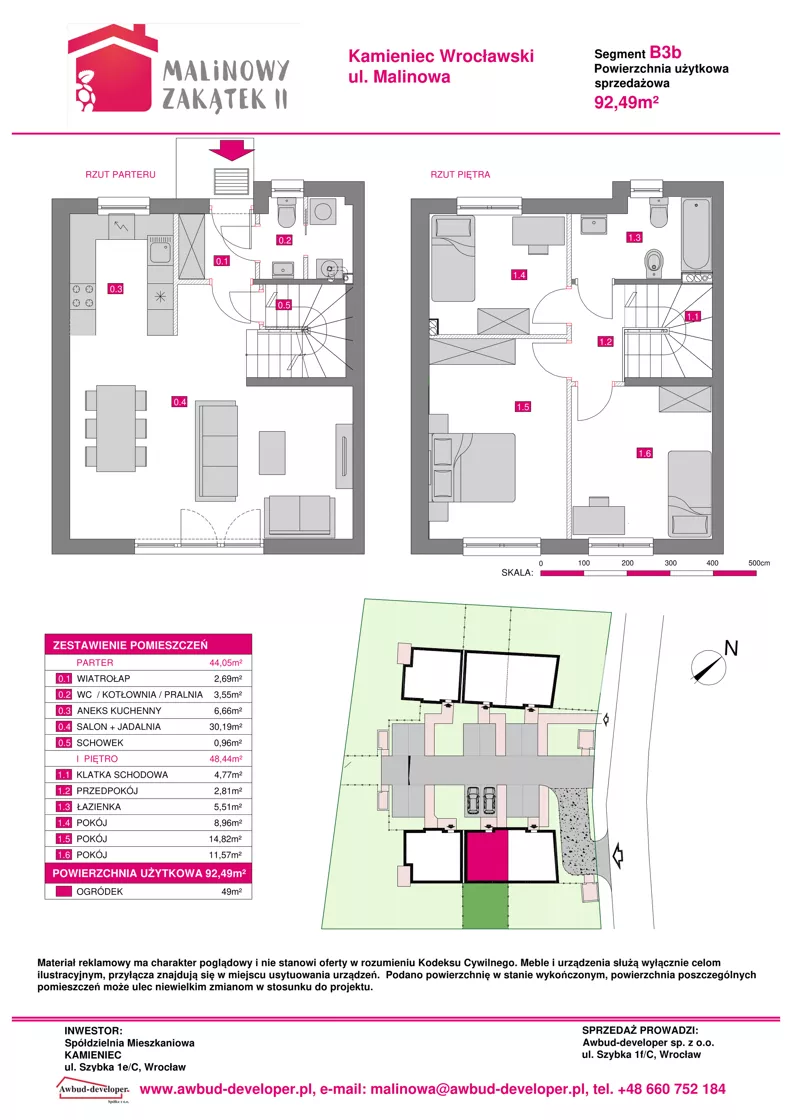 4 pokoje, mieszkanie 92,49 m², parter, oferta nr B3b, Malinowy Zakątek II, Kamieniec Wrocławski, ul. Malinowa 10,12