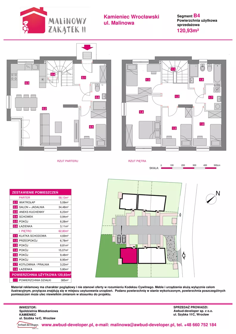 6 pokoi, mieszkanie 120,93 m², parter, oferta nr B4, Malinowy Zakątek II, Kamieniec Wrocławski, ul. Malinowa 10,12
