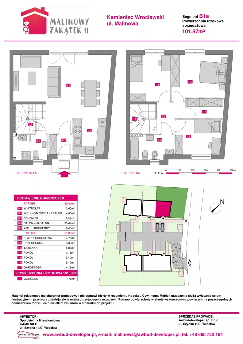 4 pokoje, mieszkanie 101,87 m², parter, oferta nr B1a, Malinowy Zakątek II, Kamieniec Wrocławski, ul. Malinowa 10,12