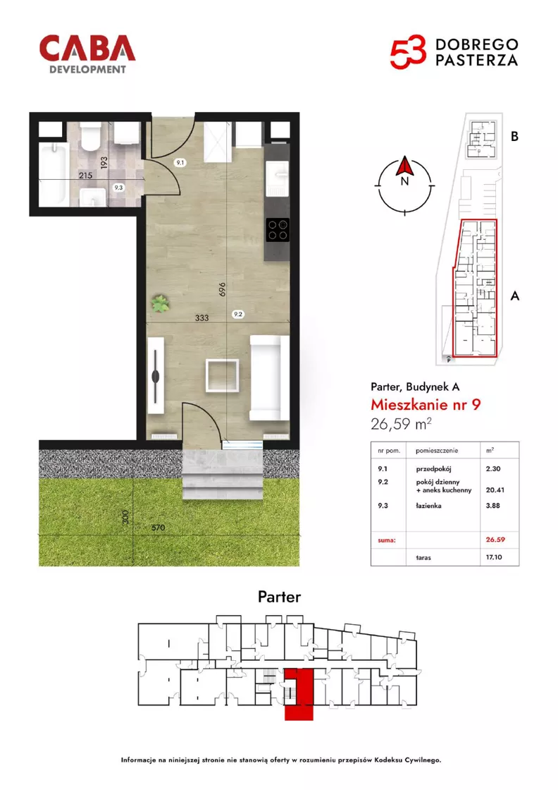 1 pokój, mieszkanie 26,59 m², parter, oferta nr 9, Dobrego Pasterza 53, Kraków, Prądnik Czerwony, Dobrego Pasterza 53