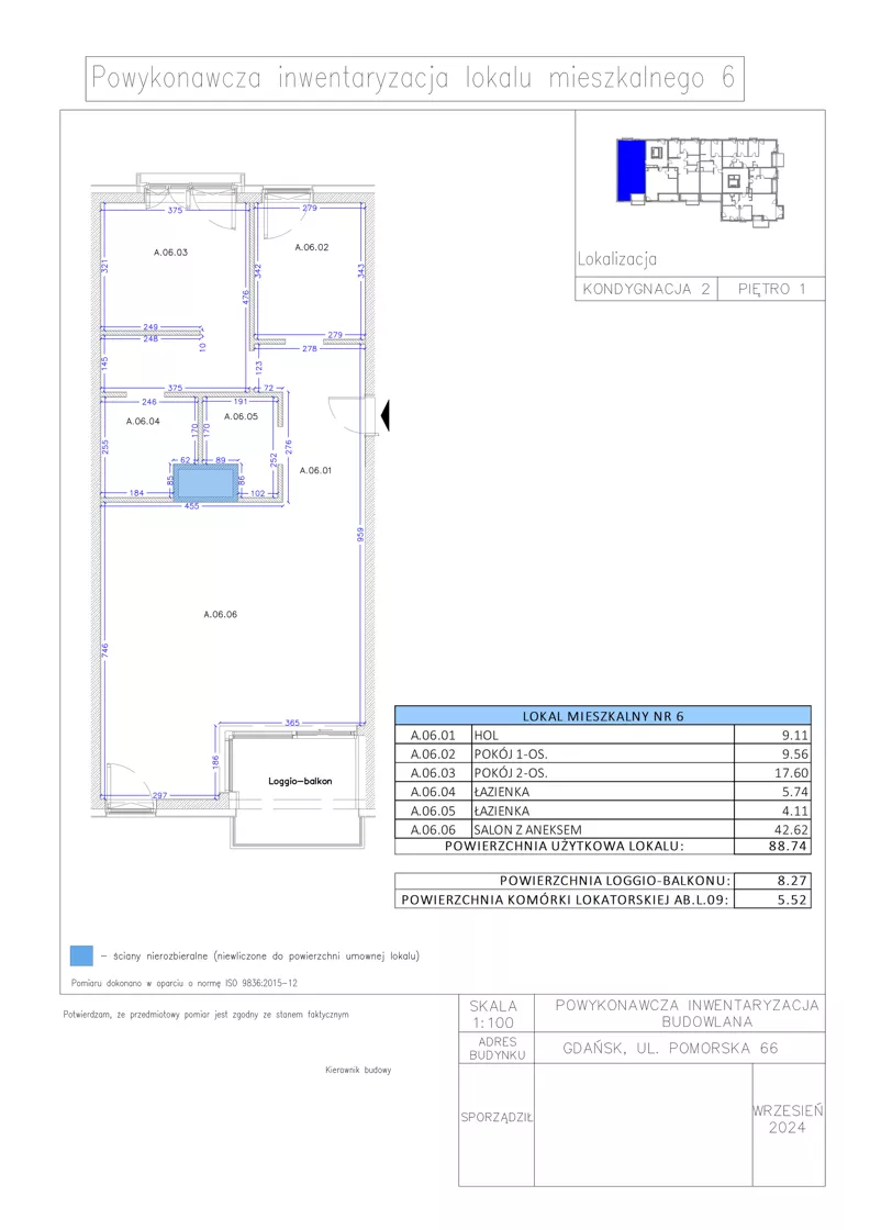 3 pokoje, apartament 88,74 m², piętro 1, oferta nr A.06, Gaja Park, Gdańsk, Żabianka-Wejhera-Jelitkowo-Tysiąclecia, Jelitkowo, ul. Pomorska 68, 66, 64