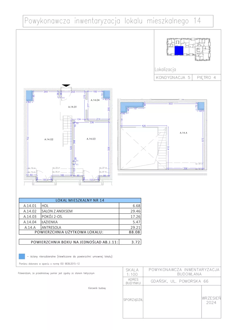 3 pokoje, apartament 88,08 m², piętro 4, oferta nr A.14, Gaja Park, Gdańsk, Żabianka-Wejhera-Jelitkowo-Tysiąclecia, Jelitkowo, ul. Pomorska 68, 66, 64