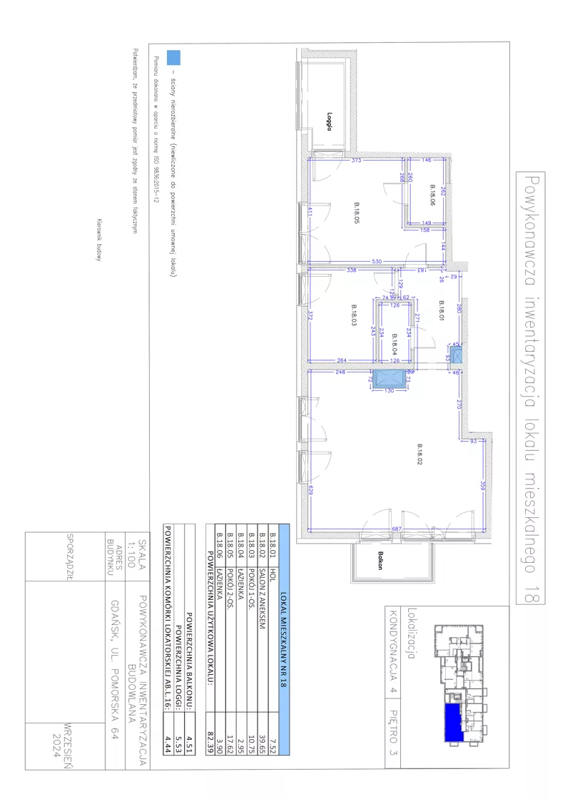 3 pokoje, apartament 82,39 m², piętro 3, oferta nr B.18, Gaja Park, Gdańsk, Żabianka-Wejhera-Jelitkowo-Tysiąclecia, Jelitkowo, ul. Pomorska 68, 66, 64