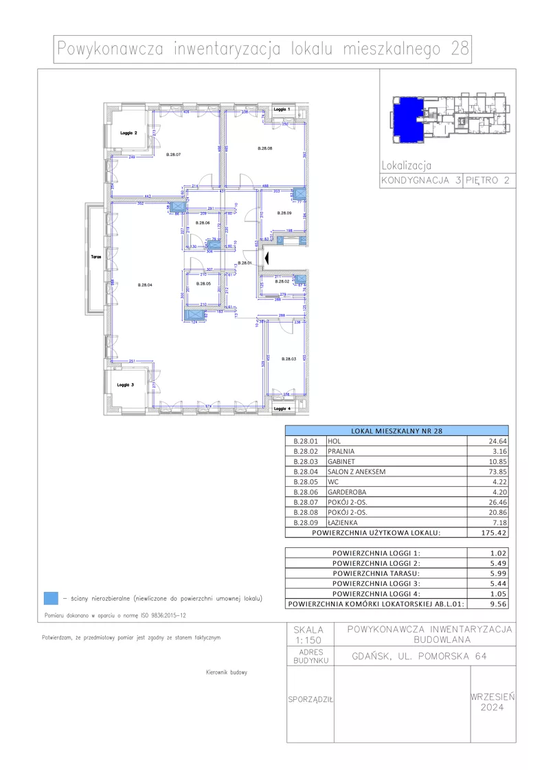 4 pokoje, apartament 175,42 m², piętro 2, oferta nr B.28, Gaja Park, Gdańsk, Żabianka-Wejhera-Jelitkowo-Tysiąclecia, Jelitkowo, ul. Pomorska 68, 66, 64