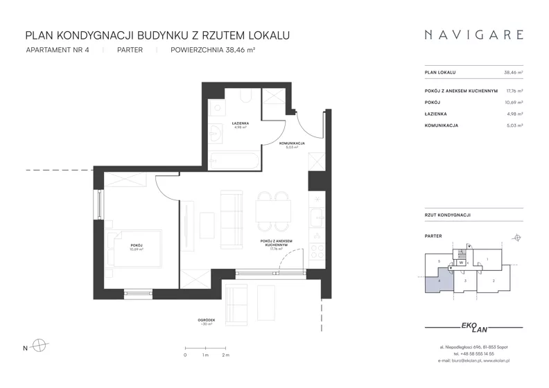 2 pokoje, apartament 38,46 m², parter, oferta nr 4, NAVIGARE, Gdańsk, Brzeźno, ul. Dworska 4