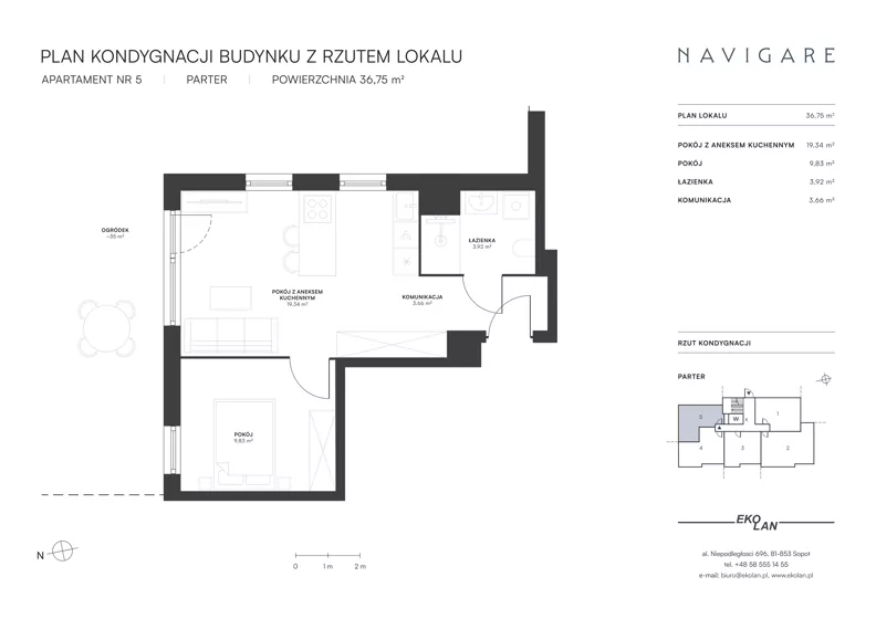 2 pokoje, apartament 36,75 m², parter, oferta nr 5, NAVIGARE, Gdańsk, Brzeźno, ul. Dworska 4