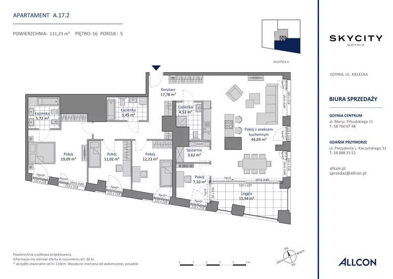 5 pokoi, apartament 131,23 m², piętro 16, oferta nr A.17.2, SKYCITY Gdynia, Gdynia, Wzgórze Św. Maksymiliana, ul. Kielecka