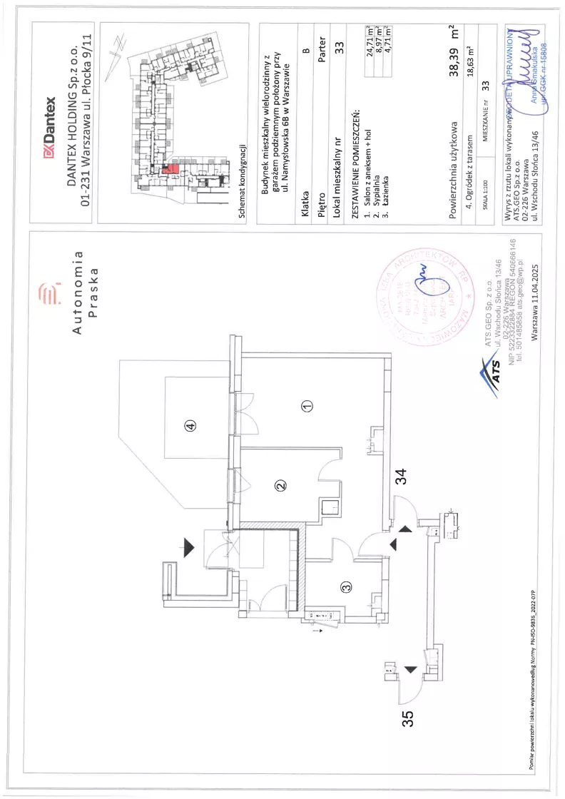 2 pokoje, mieszkanie 38,39 m², parter, oferta nr 1/M33, Autonomia Praska, Warszawa, Praga Północ, ul. Namysłowska