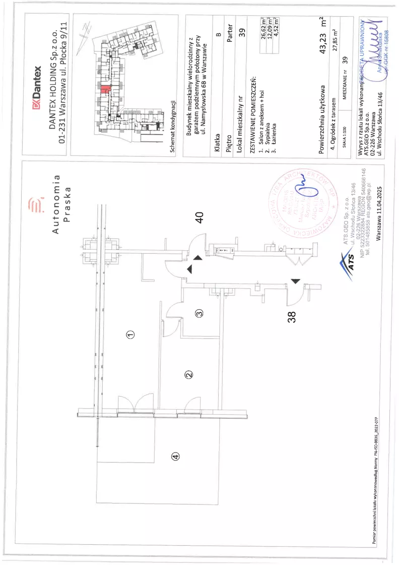 2 pokoje, mieszkanie 43,23 m², parter, oferta nr 1/M39, Autonomia Praska, Warszawa, Praga Północ, ul. Namysłowska