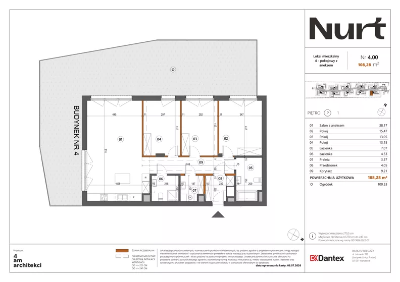 4 pokoje, mieszkanie 108,28 m², parter, oferta nr Etap 1/LM-4.00, Nurt, Warszawa, Wilanów, ul. Zdrowa