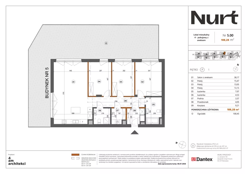 4 pokoje, mieszkanie 108,28 m², parter, oferta nr Etap 1/LM-5.00, Nurt, Warszawa, Wilanów, ul. Zdrowa