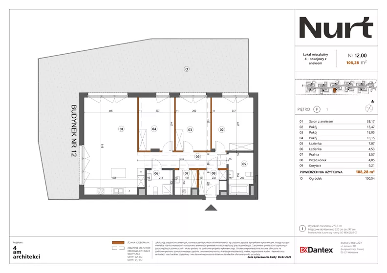 4 pokoje, mieszkanie 108,28 m², parter, oferta nr Etap 1/LM-12.00, Nurt, Warszawa, Wilanów, ul. Zdrowa
