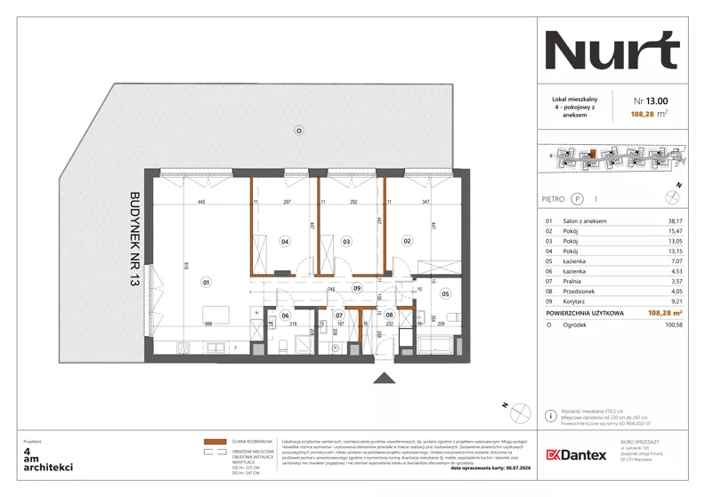 4 pokoje, mieszkanie 108,28 m², parter, oferta nr Etap 1/LM-13.00, Nurt, Warszawa, Wilanów, ul. Zdrowa