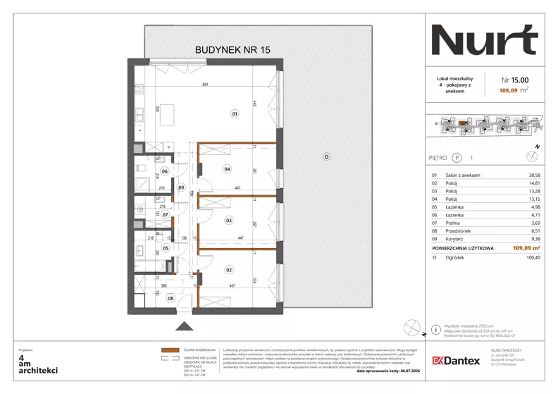 4 pokoje, mieszkanie 109,09 m², parter, oferta nr Etap 1/LM-15.00, Nurt, Warszawa, Wilanów, ul. Zdrowa