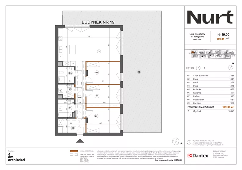 4 pokoje, mieszkanie 109,09 m², parter, oferta nr Etap 1/LM-19.00, Nurt, Warszawa, Wilanów, ul. Zdrowa