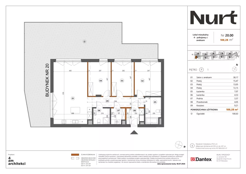 4 pokoje, mieszkanie 108,28 m², parter, oferta nr Etap 1/LM-20.00, Nurt, Warszawa, Wilanów, ul. Zdrowa