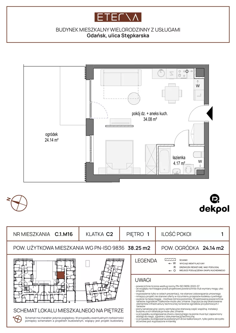 1 pokój, apartament 38,25 m², piętro 1, oferta nr C.1.M16, ETERNA, Gdańsk, Śródmieście, ul. Stępkarska