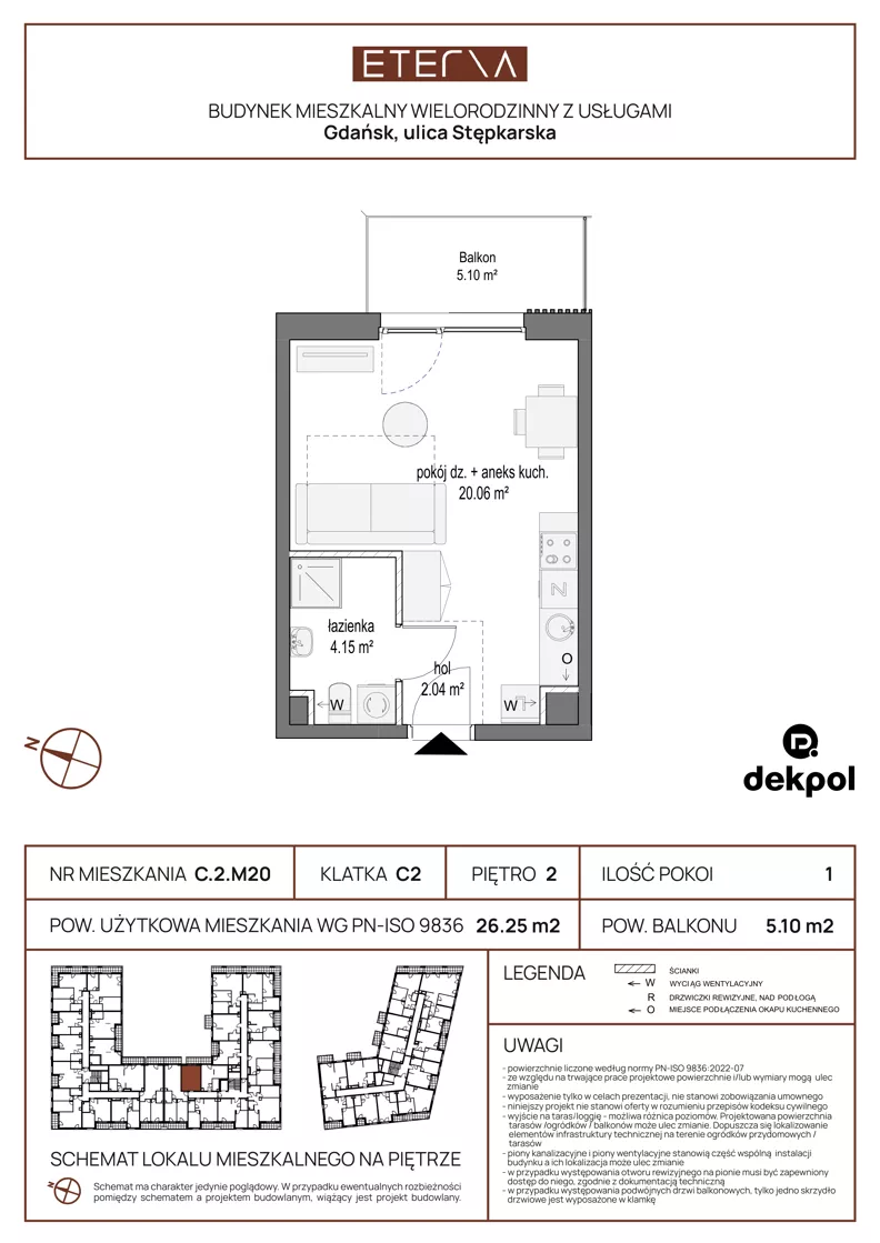 1 pokój, apartament 26,25 m², piętro 2, oferta nr C.2.M20, ETERNA, Gdańsk, Śródmieście, ul. Stępkarska