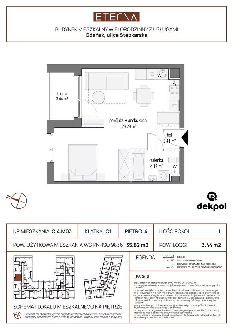 1 pokój, apartament 35,82 m², piętro 4, oferta nr C.4.M03, ETERNA, Gdańsk, Śródmieście, ul. Stępkarska
