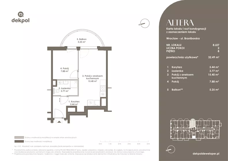 2 pokoje, mieszkanie 32,49 m², piętro 8, oferta nr 8.L07 - IH, Altera, Wrocław, Szczepin, ul. Braniborska 54 - 56