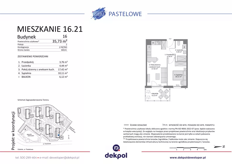 2 pokoje, mieszkanie 35,73 m², piętro 2, oferta nr 16.21, Osiedle Pastelowe, Gdańsk, Orunia Górna-Gdańsk Południe, Gdańsk-Południe, ul. Pastelowa