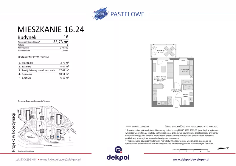 2 pokoje, mieszkanie 35,73 m², piętro 2, oferta nr 16.24, Osiedle Pastelowe, Gdańsk, Orunia Górna-Gdańsk Południe, Gdańsk-Południe, ul. Pastelowa