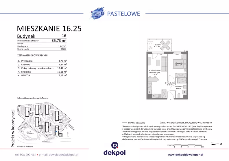 2 pokoje, mieszkanie 35,73 m², piętro 2, oferta nr 16.25, Osiedle Pastelowe, Gdańsk, Orunia Górna-Gdańsk Południe, Gdańsk-Południe, ul. Pastelowa
