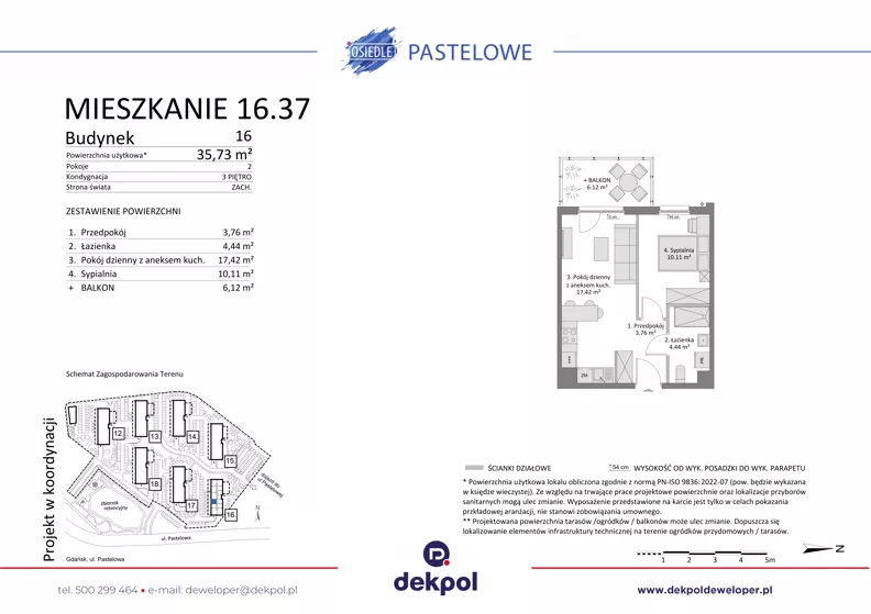 2 pokoje, mieszkanie 35,73 m², piętro 3, oferta nr 16.37, Osiedle Pastelowe, Gdańsk, Orunia Górna-Gdańsk Południe, Gdańsk-Południe, ul. Pastelowa