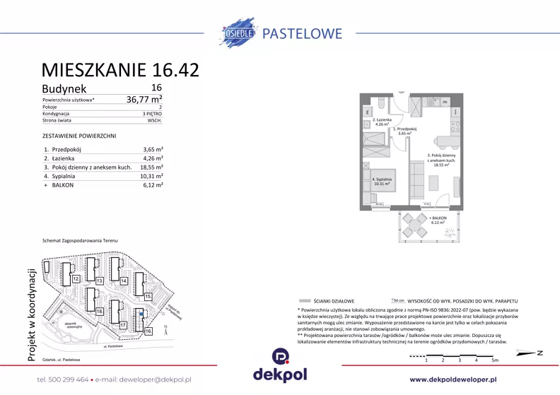 2 pokoje, mieszkanie 36,77 m², piętro 3, oferta nr 16.42, Osiedle Pastelowe, Gdańsk, Orunia Górna-Gdańsk Południe, Gdańsk-Południe, ul. Pastelowa